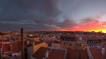 Vista panorâmica ao por-do-Sol em Lisboa