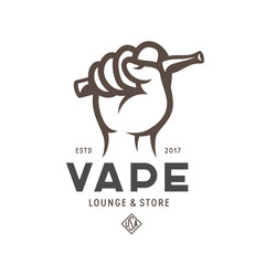 Vape lounge and store emblem. Vector vintage illustration.