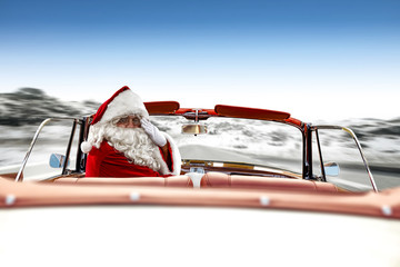 Naklejka premium santa claus in car 