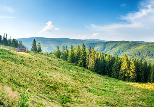 Fototapeta Panorama with green mountains