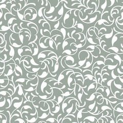 Seamless vector floral pattern background. White, isolated on grayish background. Nature