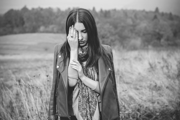 Young girl is depressed thoughts about suicide problems in her personal life, negative emotions ....