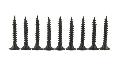 black self-tapping screw isolated on white background