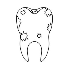 dirty tooth with root in monochrome silhouette