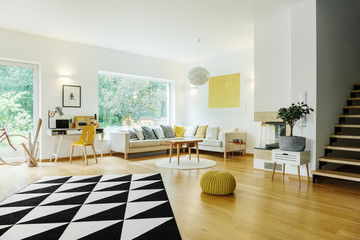 Living room with yellow accents
