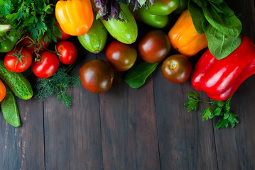 Obraz na płótnie Canvas tomatoes, peppers, cucumber and herbs