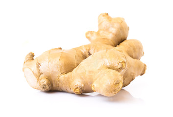 Fresh ginger root on white background for herb and medical product concept