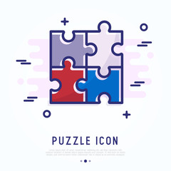 Puzzle thin line icon. Modern vector illustration of searching business solution.