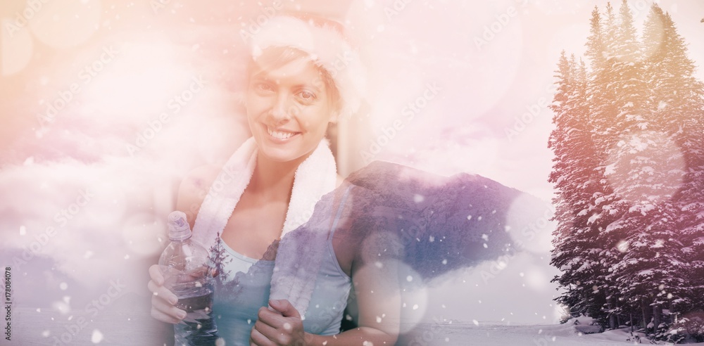 Poster composite image of scenic view of snow covered trees and