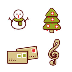 Set of color christmas icons, line art style, simple elements