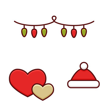 Set of color christmas icons, line art style