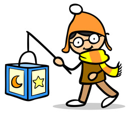 Cartoon Junge mit Laterne beim Martinszug