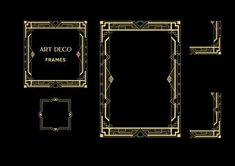 Art Deco frames. Vintage style, vector illustration. Gold vintage frame for invitations and cards.