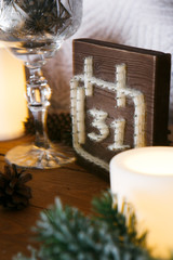 New Year decorations, Christmas tree, garlands and balls home cosiness