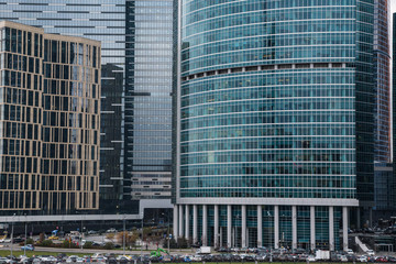 Naklejka premium Skyscrapers of the business center of Moscow City close up
