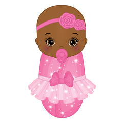 Vector Cute African American Baby Girl Dressed as Princess