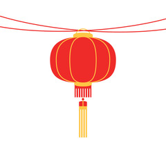 Red Chinese lantern circular shape isolated on white background. Vector design element can be used for greeting poster, party invitation, backdrop, ad, sale promotion, print for t-shirt, stickers