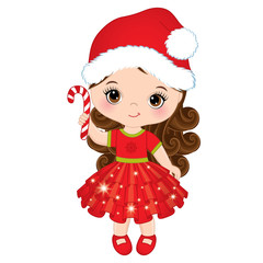 Vector Cute Little Girl Wearing Santa Hat 