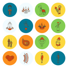 Diwali. Indian Festival Icons