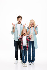 Full length portrait of a shocked young family