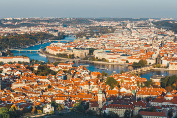 Obraz premium aerial view of old town in Prague, Czech republic, red tile roofs