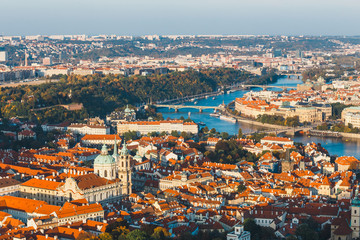 Fototapeta na wymiar aerial view of old town in Prague, Czech republic, red tile roofs