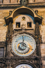 Close up of astronomical clock in Prague, Czech Republic