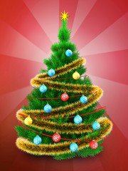 3d vibrant Christmas tree over red