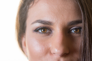 Closeup headshot of beautiful young teenage smiling girls face