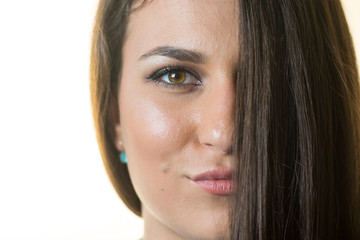 Fototapeta premium Headshot of beautiful young teenage girl with white background