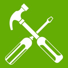 Hammer and screwdriver icon green