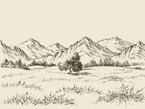 Prairie and mountains panorama