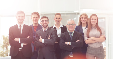 Team portrait of  successful business people looking at camera, 