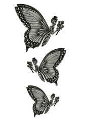 Fototapeta premium Art design surreal butterfly skull day of the dead. Hand pencil drawing on paper.