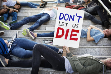 Students protesting on the stairs