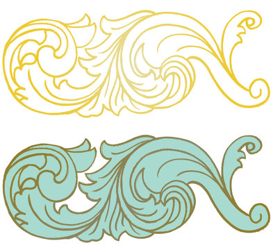 Set of stylized baroque leaves, hand drawn