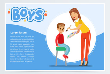 Woman make cute cat makeup for boy