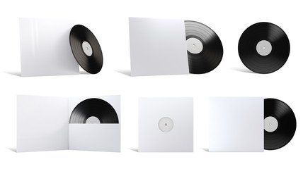 Vinyl Record with Cover Mockups. 3D illustration