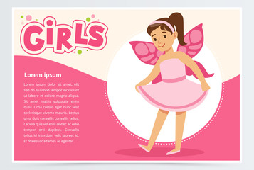 Dancing little girl with butterfly wings on back