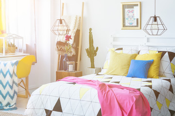 Colorful mexican bedroom with cactus