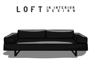 Black and gray sofa. Loft in interior design eps 10 illustration