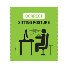 ergonomic posture desk. Correct sitting posture. Correct position of persons