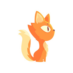 Funny red kitten, cute cartoon animal character side view vector Illustration