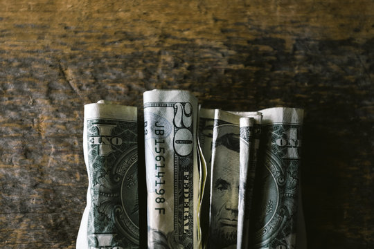 Finance: Folder Bills on Wood