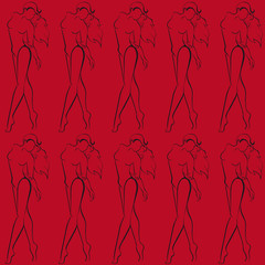 Pink  background with black female silhouettes.