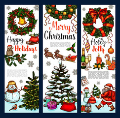 Christmas wreath greeting banner for Xmas holidays