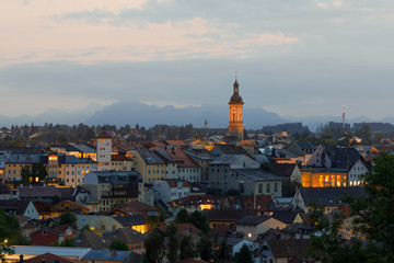 Sunset at City Traunstein, Bavaria on a cloudy summer day