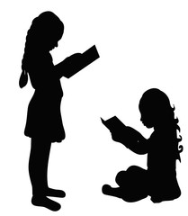 silhouette little girl reading a book