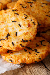 Japanese rice cakes with seaweed and tapioca macro. vertical