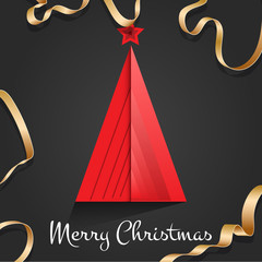 Merry christmas happy new year golden triangle tree low poly. christmas tree, design, vector illustration. Creative Christmas tree. Merry christmas greeting card.
